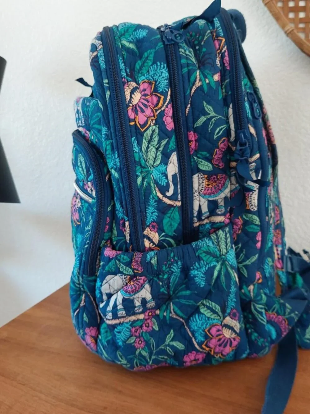 RARE Vera Bradley Small Backpack in the Kerala Elephants pattern blue quilted ex